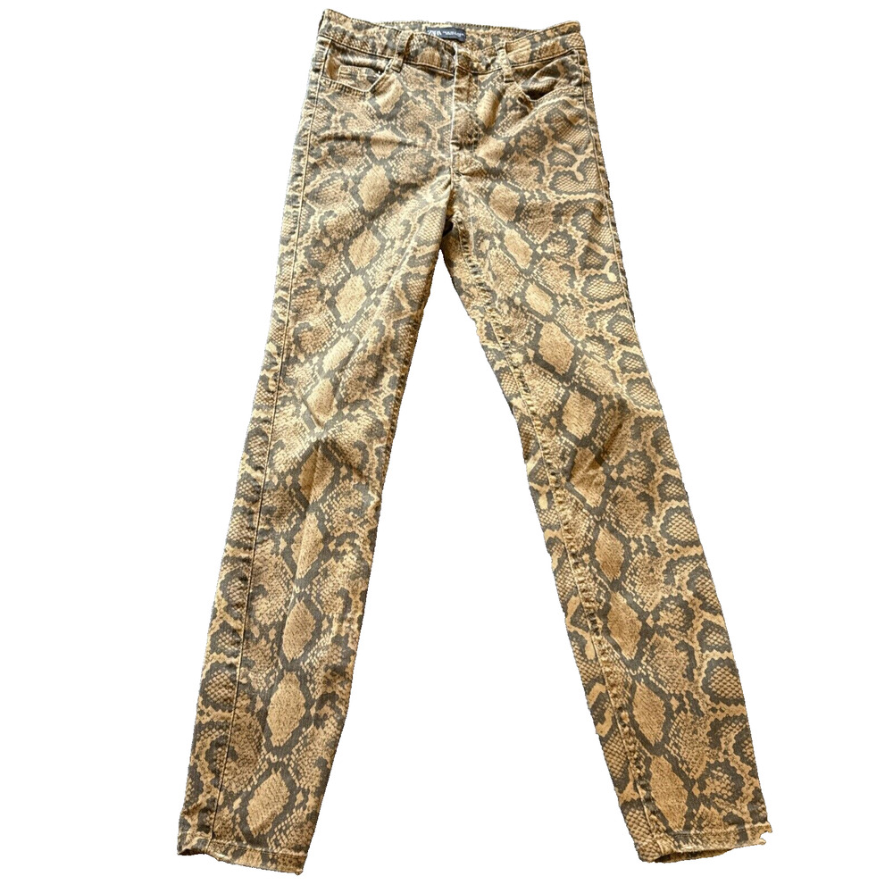 Zara Brown Python Ssake Print Stretch High Rise S… - image 1